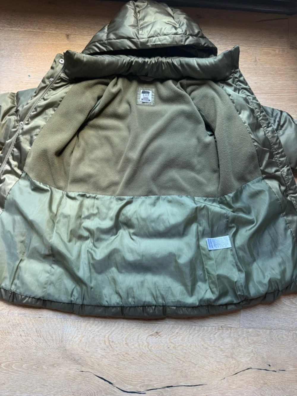 Girls' DOWN Puffer Olive Green Puffer Hooded Coat Sz L /10 great cond PriceFirm!